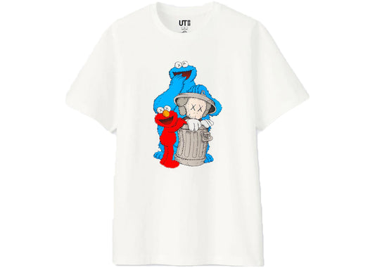 KAWS x Uniqlo x Sesame Street Companion Trash Can Tee White